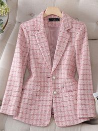 Women's Suits High Quality Korean OL Blazer Coat Fall Winter Fashion Casual Single Breasted Tweed Jacket For Women Ladies Slim Suit