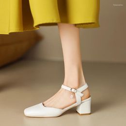 Sandals 5Cm Chunky 1217 Heels Women 32-43 Microfiber Bao Tou Slippers Fashion Soft Comfortable Beige Apricot Ladies Shoes