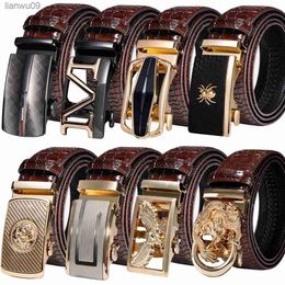 Automatic Buckles Mens Belts Red Burgundy Leather Men Belt Ratchet Tiger Wolf Eagle Bat Gold Black Waistband Straps Suit Wedding L230704