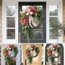 Decorative Flowers & Wreaths Farmhouse Wreath Pink Hydrangea Ornaments Front Door Outdoor Garden Christmas Artificial Hanging Wedd316C