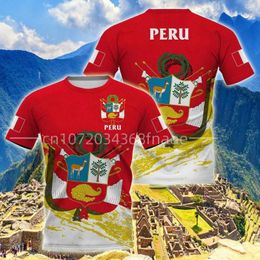 Men's T Shirts Peru Flag Summer Casual T-shirts For Male O-neck Loose Boys Streetwear Short Sleeve Tops Fashion Sportswear Oversized Tees