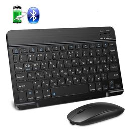 Keyboard Mouse Combos Wireless Keyboard and Mouse Mini Rechargeable Bluetooth Keyboard with Mouse Russian Keycaps Keyboard for PC Phone Tablet Laptop 230715