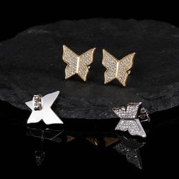 Hip Hop rapper Men Women Stud Earrings Jewellery Gold Silver S925 Butterfly Full Diamond zircon earrings night club Jewellery accessories 1464