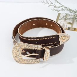 Belts 2023 Western Diamond Studded Belt Wide Pin Buckle Fashion Luxury Crystal Rhinestone High Quality Strap For Women Jeans