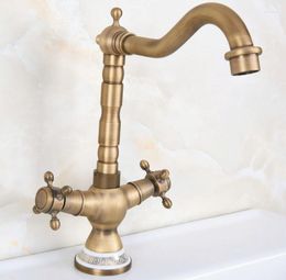 Kitchen Faucets Antique Brass Swivel Spout Basin Faucet Dual Handle Single Hole Deck Mount Bathroom Sink Cold Water Mixer Tap Dnfas2