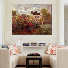 Canvas Wall Art Monets Garden in Argenteuil Sun Claude Monet Painting Handmade Oil Artwork Modern Studio Decor