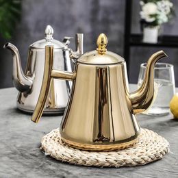 Water Bottles 1pc Kitchen Thick Stainless Steel Teapot Golden Silver Tea Pot With Infuser Coffee Induction Cooker Kettle 230714