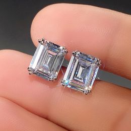 Choucong Handmade Stud Earrings Simple Fashion Jewelry 925 Sterling Silver Princess Cut White Topaz CZ Diamond Gemstones Party Women Band Earring Gift
