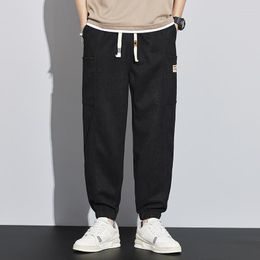 Men's Pants Spring Solid Colour Drawstring Faux Suede Casual Trousers Loose Jogging High Street Harajuku Leather Sweatpant