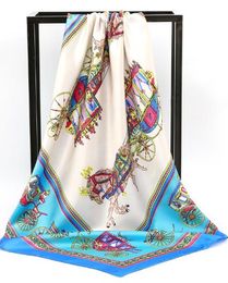 Wholesale 90cm Large Kerchief Artificial Silk Scarf Women's High-Grade Decorative Small Square Towel Headcloth Fashion Gift Scarfs