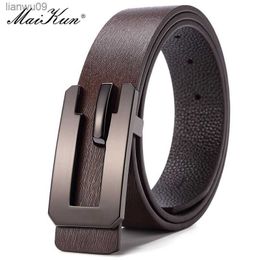 Maikun Luxury Genuine Leather Belt For Men Casual Simple Alloy Smooth Buckle Youth Fashion Business Pants Belt L230704