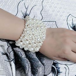 Strand European And American Elastic Artificial Pearl Imitation Wide Edition Bracelet Fashionable Elegant Headpiece