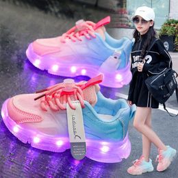 Tênis Crianças Sapatos Led Meninos Meninas Carregador USB Iluminado Malha Brilhante Respirável Iluminação Colorida Solado Luminoso 230714