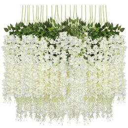Faux Floral Greenery 12pcs Wisteria Glicynia Artificial Flowers Garden Outdoor Decor Hanging Vine For Home Wedding Decor 45inch Fake Plants 230714