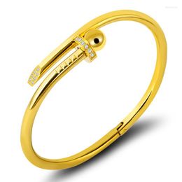 Bangle Stainless Steel Gold Colour Crystal Bracelets Stylish Screws For Women Girl Decoration Jewellery Accessory Gift