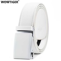 WOWTIGER black white Cowhide Genuine Leather 35cm width Belts For Men Male Luxury Automatic buckle men belt L230704