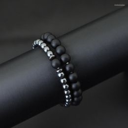 Strand Unique Men Bracelet Natural Stone 2Pcs/Set Black Hematite Beaded Braclet Boyfriend Birthday Gift Pulsera Hombre Accessories