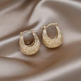 Hoop Earrings ROPUHOV 2023 Korea's Design Fashion Jewellery 14K Gold Plated Brushed Metal U-shaped Bag Earring Elegant Accessories For Women