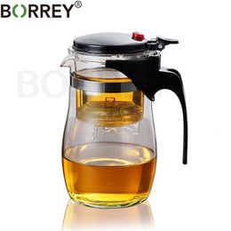 Water Bottles BORREY Borosilicate Glass Teapot Heat Resistant With Tea Infuser Filter Puer Kettle 500Ml Kung Fu Flower 230714