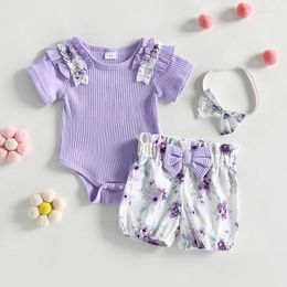 Clothing Sets 0-18M Born Infant Toddler Baby Girl Clothes Set Short Sleeve Ruffle Romper Floral Shorts Headband Summer Outfits