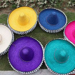 Berets Holiday Party Mexican Hat Wide Brim Raffia Cap Adult Child Natural Straw Panama Summer Dance Cosplay Chapeau Sunscreen Sun Hats