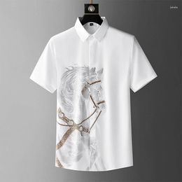 Men's Casual Shirts High End European Fashion Horse Head Diamond Shirt Short Sleeve Summer Half Luxury Men