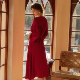 Women's Sleepwear Burgundy Bride Kimono Robe Women Wedding Bathrobe Dressing Gown Summer V-Neck Home Clothes Lace Nightgown Loungewear