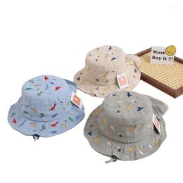 Berets Dinosaur Embroidered Children's Sunshade Hat For Boys Girls Panama Quick Drying Kids Fisherman Large Brim Bucket Caps