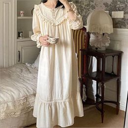 Women's Sleepwear Women Pure Cotton Full Sleeves Nightgowns Simple Embroidery Round Neck Loose Nightdress Princess Sweet Long Mid-Calf