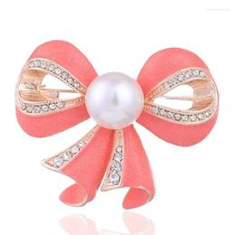 Brooches Fashion Rhinestone Pearls Pink Bow Pin For Women Suit Coat Corsage Brooch Jewellery Dress Clothing