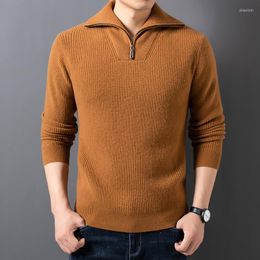 Men's Sweaters Mens Sheep Wool Thick Sweater Autumn & Winter Zipper Collar Knit Clothing Male Warm Pure Cashmere Jumpers