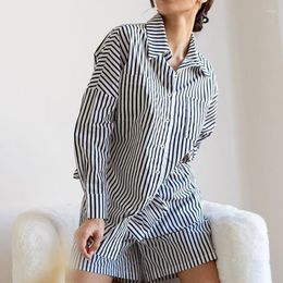 Women's Sleepwear Home Wear Casual Comfort Cotton Black And White Plaid Breathable Long Sleeve Shorts Pajamas Thin Section Spring Summer