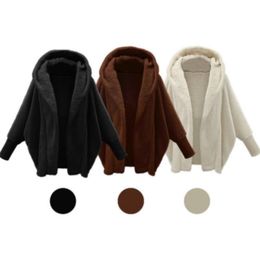 Sets 2023 Winter Large Cardigan Clothes for Women Solid Long Sleeve Jackets Hooded Loose Plush Coats Female Bat Sleeve Clothing 23973