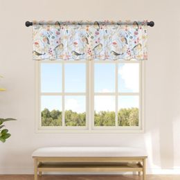 Curtain Autumn Bird Flowers Tree Branches Short Tulle Curtains For Kitchen Cafe Sheer Voile Half-Curtain Bedroom Doorway
