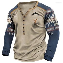 Men's T Shirts Vintage Men Cotton T-Shirt Knights Templar Cowboy Print 3d Summer Oversized Tops Long Sleeve Tee Casual Clothes