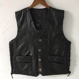 Men s Vests 2023 Leather Stitching V neck Vest Fashion Sheepskin Single Breasted 230715