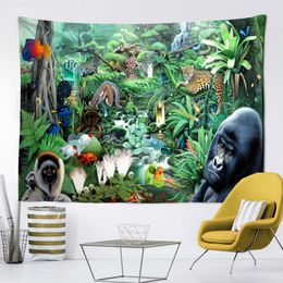 Tapestries Dome Cameras Cartoon Animal World Tapestry Dinosaur Illustration Wall Hanging Room Hippie Decor Living Room Bedroom Bohemian