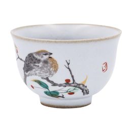 Kiln Retro Vintage Tea Cup Gardon Bird Mug Ruyao 100ml Porcelain Handpainted Teacup Tea Service Pigmented Tea Bowl Drinkware255j
