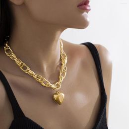 Choker Punk Big Heart Pendant Necklace For Women Gold Colour Fashion Hip Hop Cuban Long Clavicle Chain Necklaces Statement Jewellery 2023