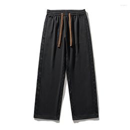 Men's Pants Summer Thin Trendy Brand Nine Point Wide Leg Casual For Men Loose Fitting Hong Kong Style Straight Knit