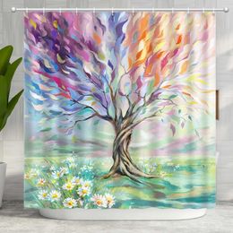 Shower Painting Colored Seasons Tree Shower Curtain for Bathroom with Polyester Fabric Washable Bath Waterproof Sets