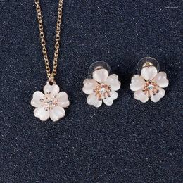 Necklace Earrings Set Cherry Blossoms Fresh Sweet For Women Cute Trend Girlfriend Gifts Party Accessories