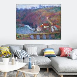 Hand Painted Textured Canvas Art The Grande Creuse by The Bridge at Vervy Claude Monet Painting Still Life Dining Room Decor