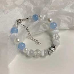 Charm Bracelets Korean Fashion Reflective Blue Beads Star Pentagram Bracelet For Women Sweet Harajuku Aesthetic Accessories Jewellery