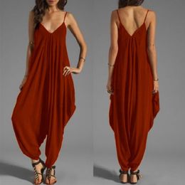 Women's Jumpsuits Rompers Women's Summer Solid Colour Jumpsuit Ankle Length Playsuit Sexy V-neck Sleeveless Jumpsuit Women's Casual Loose Jumpsuit Size S-5XL 230714