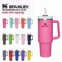 1Pc Ready To Ship Stanley Mugs 40oz Adventure Quencher Tumbler With Logo Big Grid Handle Vacuum Travel Mug Stay Ice-cold GG069469261w