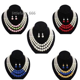 Custom Any Colour 3 Layers Pearl Necklace Earring Jewellery Set Zeta Available in Different Colour Pearl Jewellery Accessory For Woman
