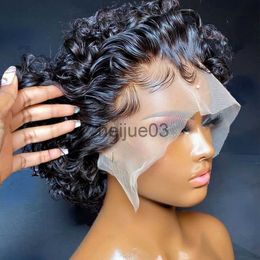 Synthetic Wigs Transparent Lace Pixie Cut Wig Short Curly Human Hair Bob Wigs For Women Water Wave PrePlucked 250 Cheap Remy Curly Lace Wigs x0715