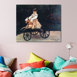 Countryside Landscape Canvas Art Jean Monet on A Mechanical Horse Claude Monet Painting Impressionist Home Decor