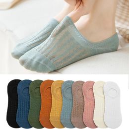 Women Socks 5 Pairs Invisible Boat Summer Mujer Silicone Non-slip Chaussette Ankle Low Female Cotton Show Breathable Calcetines